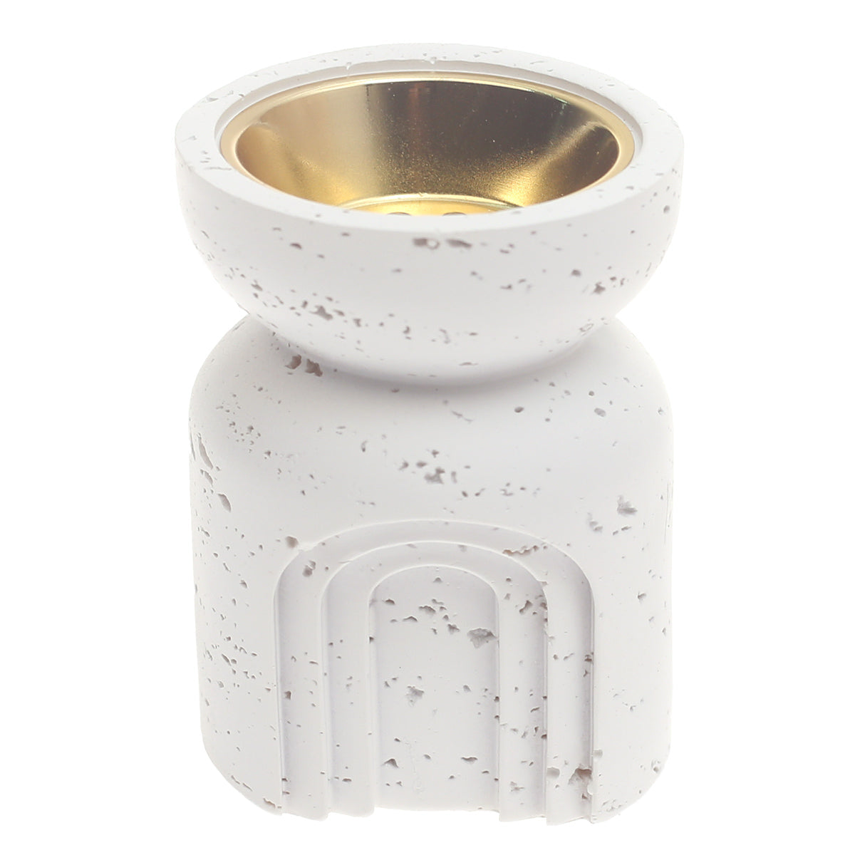 Minimalist Concrete Incense Burner Ð White with Gold Bowl