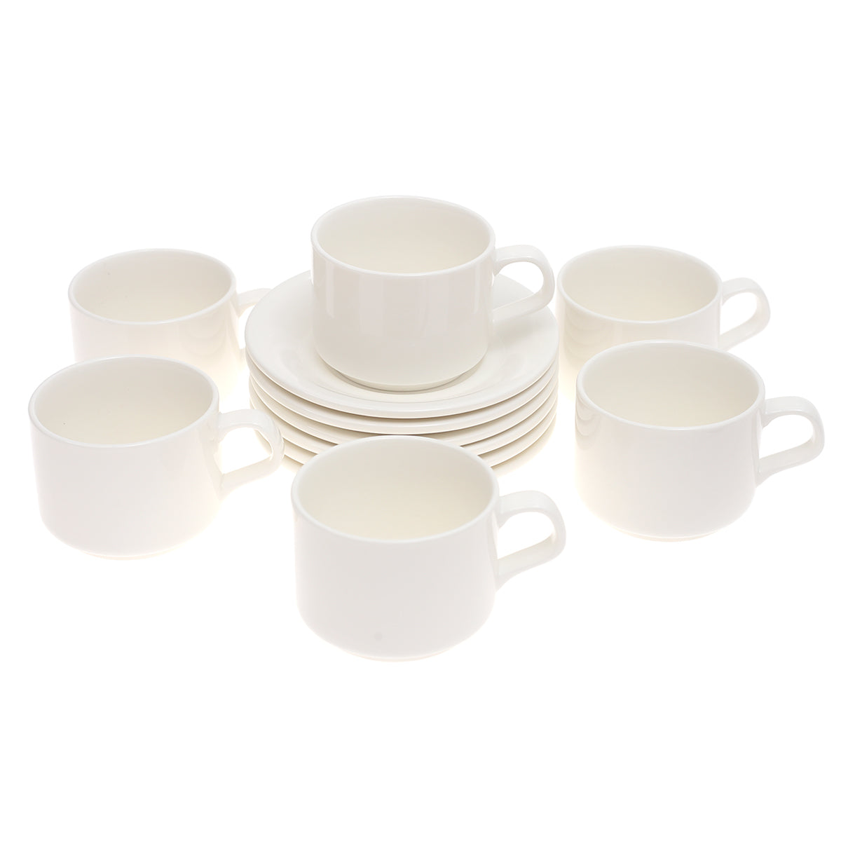 6-Piece Cup & Saucer Set Ð Elegant White Ceramic