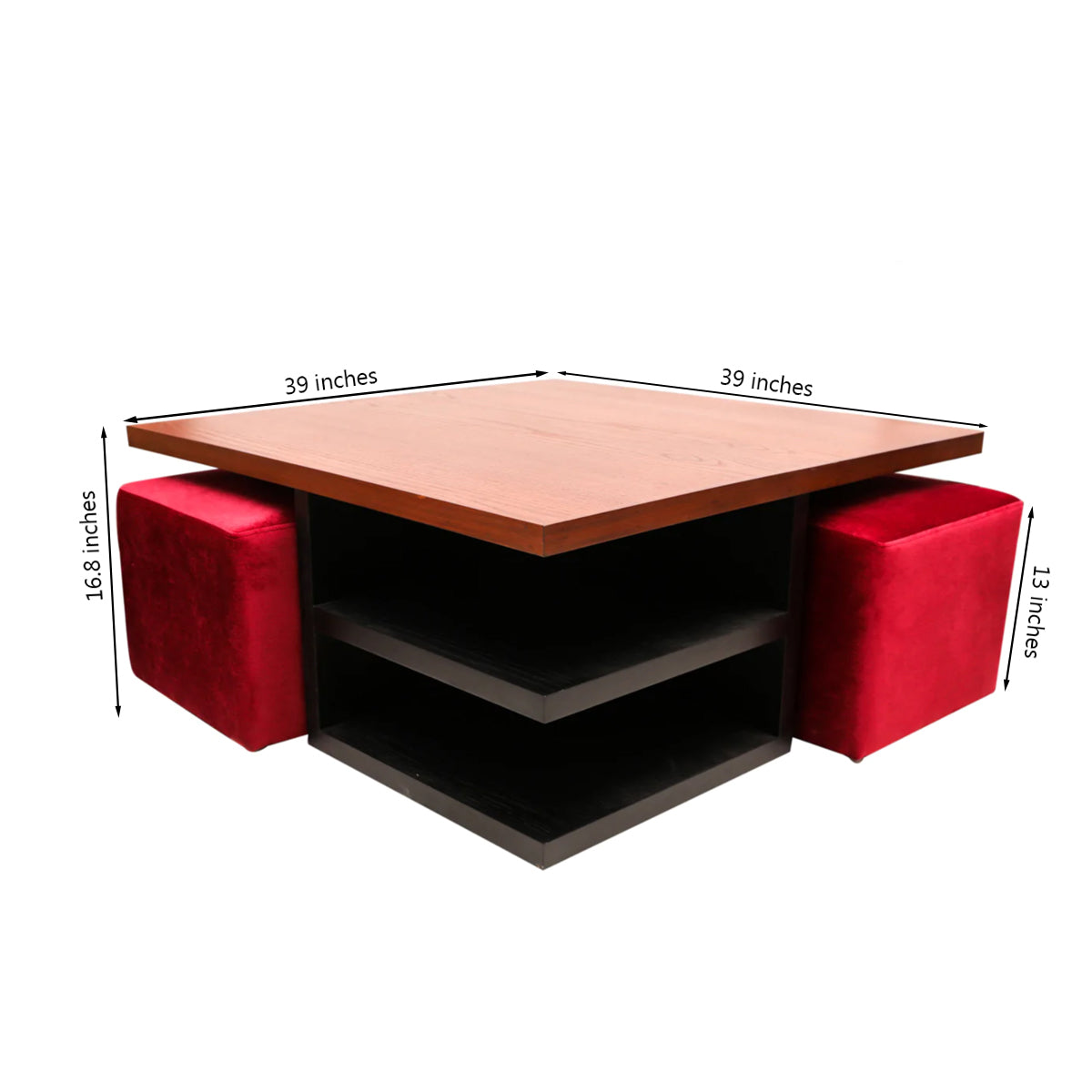 Bernard Center Table (Wooden Top) with two Poufs