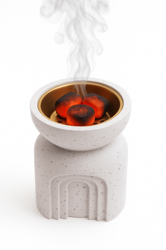Minimalist Concrete Incense Burner Ð White with Gold Bowl