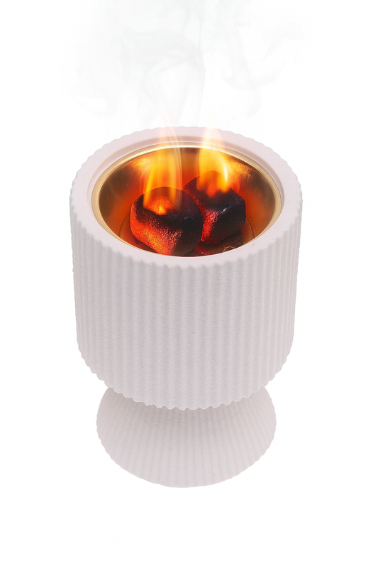 Textured Pedestal Incense Burner Ð White with Gold Bowl