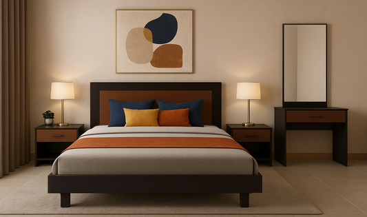 Ozmane Dark tune Set  (bed with sides, dresser and mirror)