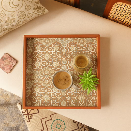 Square Oak Buff Tray Ð 15x15 Inch Wooden Decorative Serving Tray