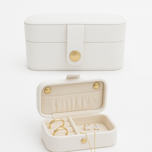 Portable Jewelry Storage Box Ð White with Gold Button Closure