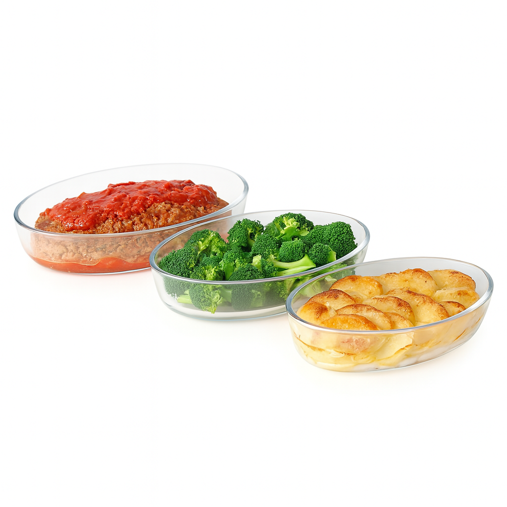 3-Piece Glass Baking Pan Set Ð 1.6L, 2.4L, 3L Oven-Safe Dishes
