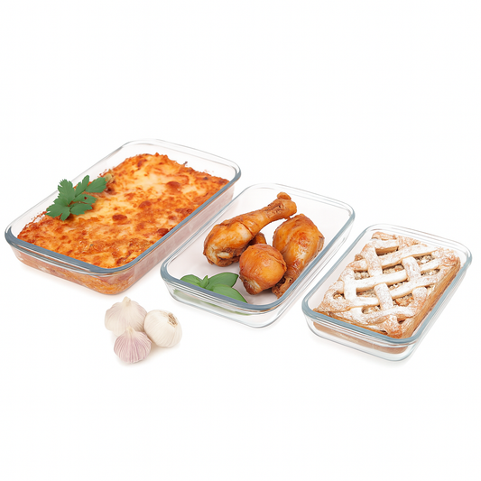 3-Piece Glass Baking Dish Set Ð 1L, 1.6L, 2.2L Rectangular Oven-Safe