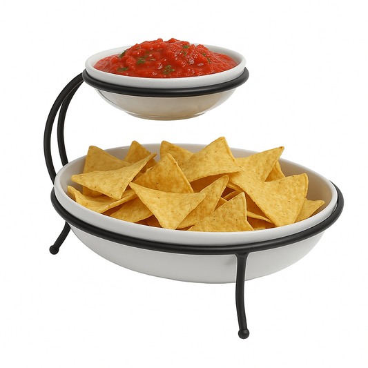 Wire Chip & Dip Stand Ð Symphony White Ceramic with Black Metal Frame