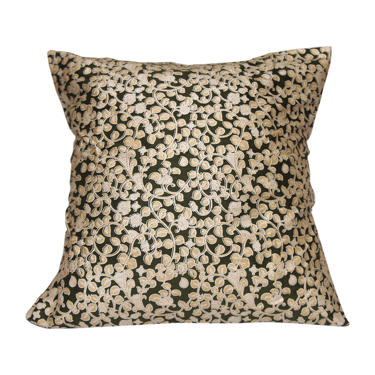 Kalamkari Jaal Green Cushion Cover 16X16
