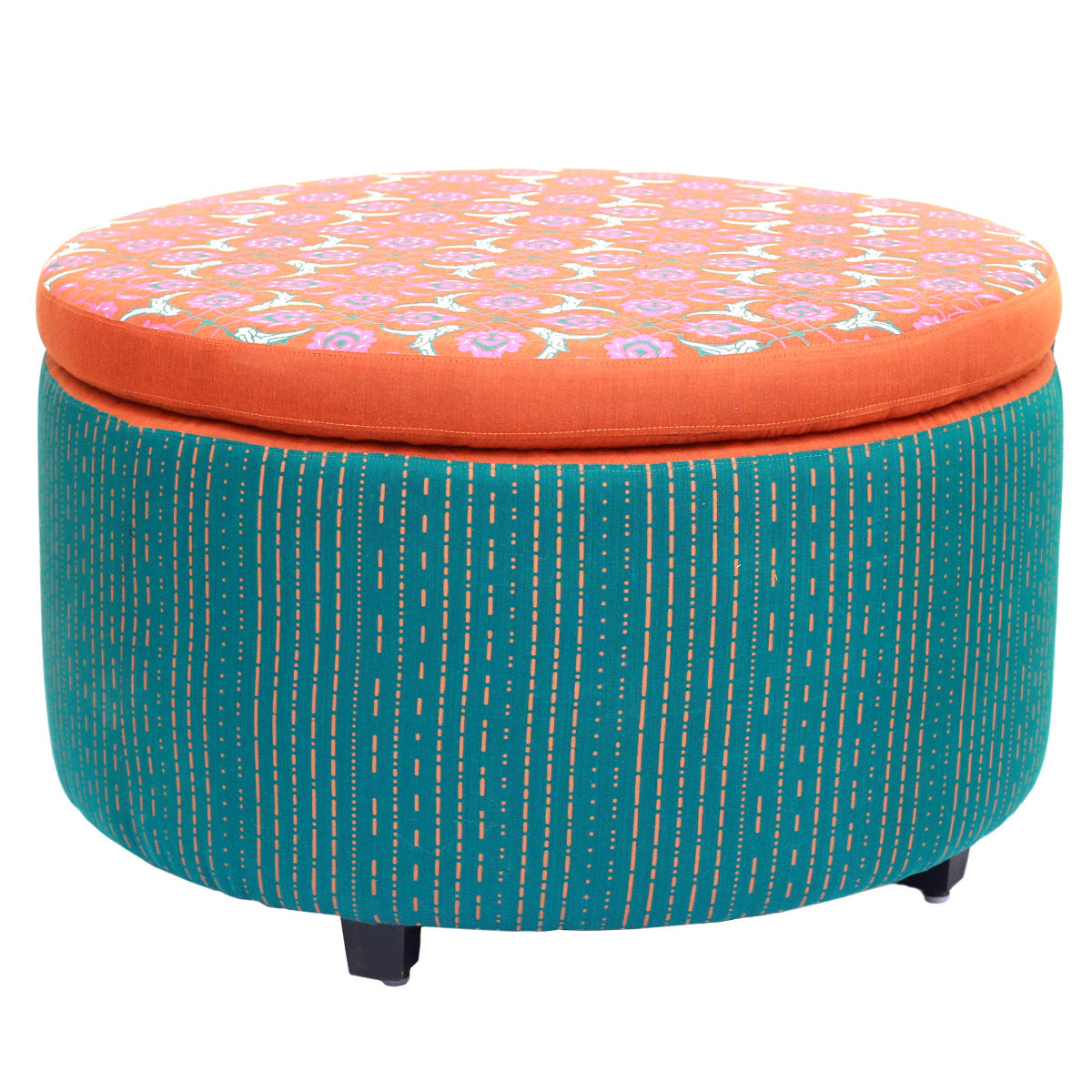Floral Gold Round Ottoman