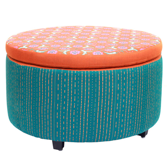Floral Gold Round Ottoman