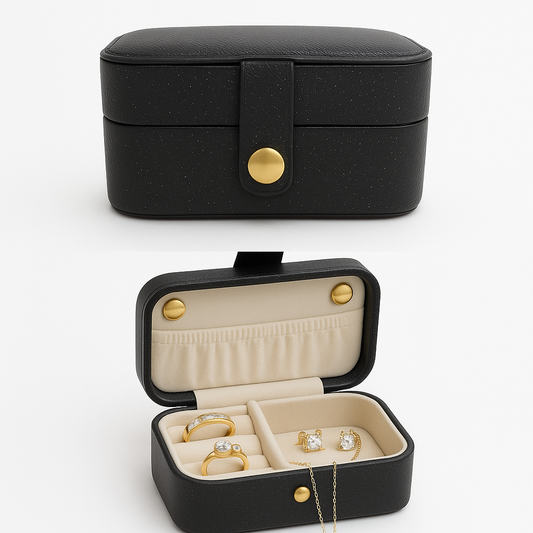 Portable Jewelry Storage Box Ð Black with Gold Button Closure