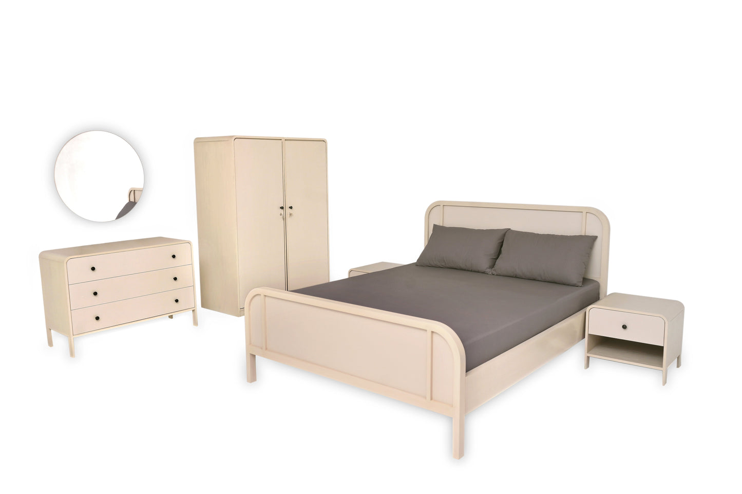 Harold Bedroom Set Ð Queen Size Bed, Dresser with Mirror & 2-Door Wardrobe