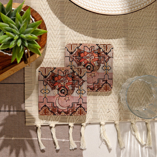 4?Piece Dawn Coaster Set Ð Printed Wooden Drink Mats
