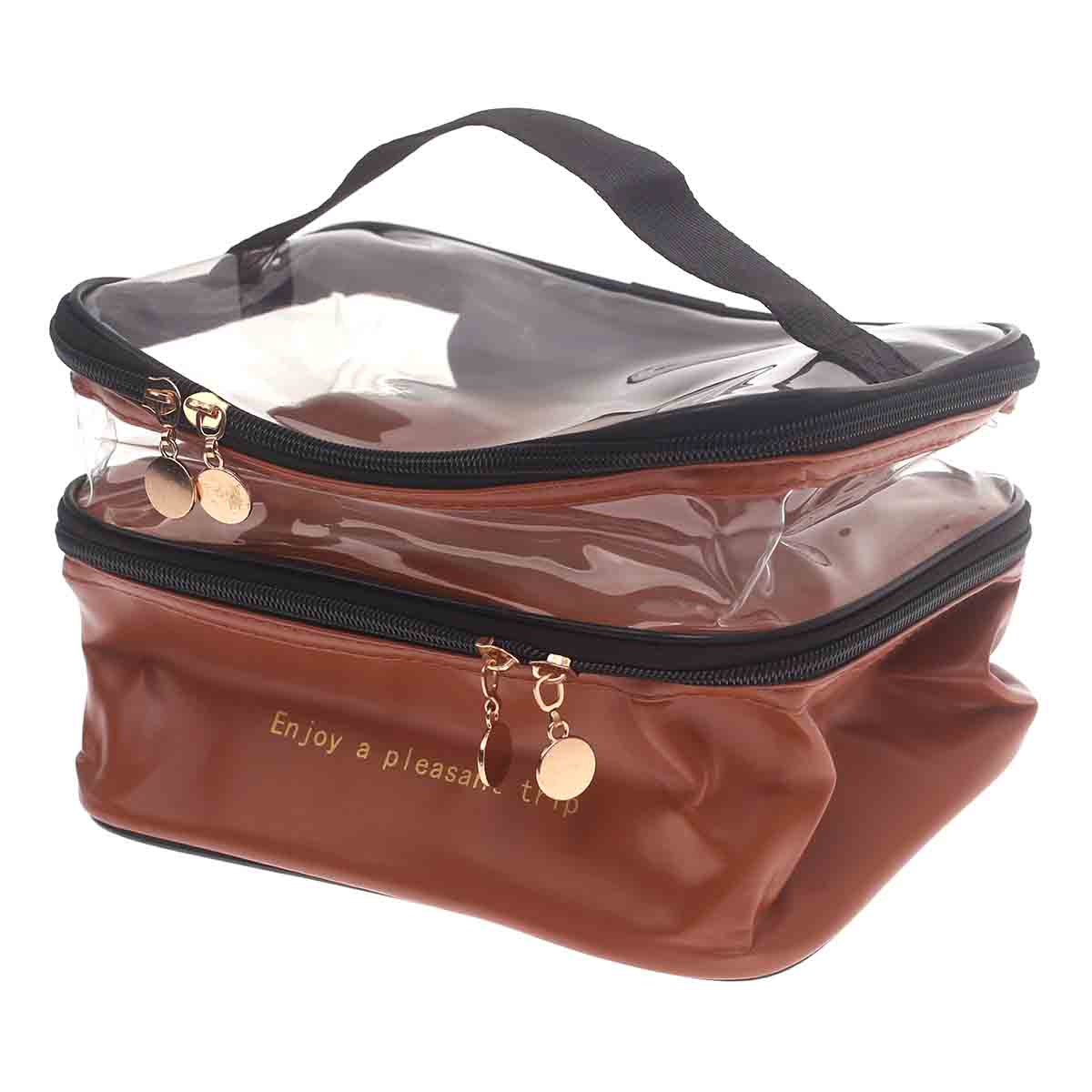 Transparent & PU Travel Cosmetic Pouch Ð Dual-Layer Makeup Organizer Bag