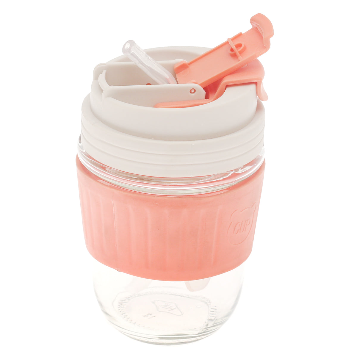 Silicone Grip Glass Cup Ð Leak-Proof Lid with Straw
