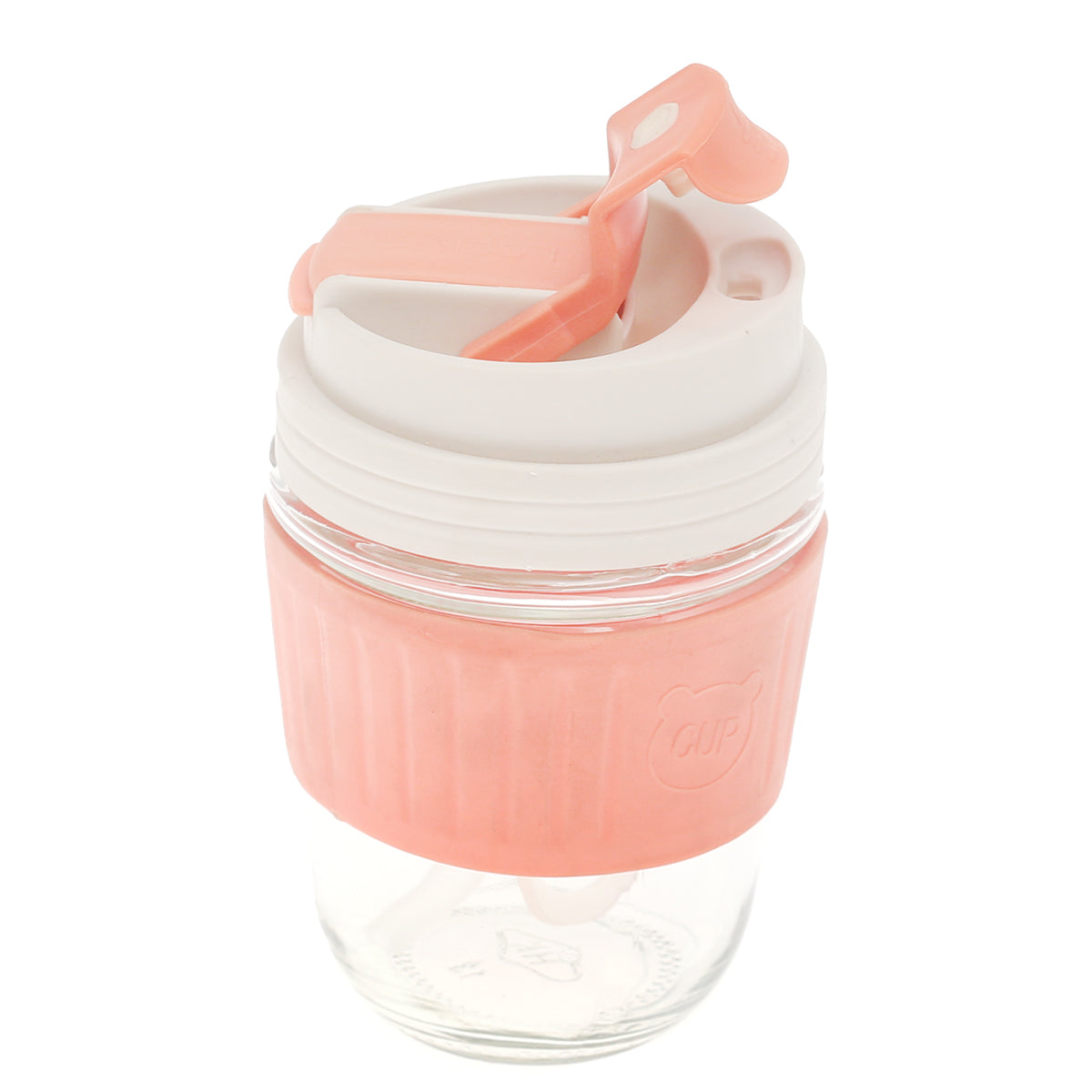 Silicone Grip Glass Cup Ð Leak-Proof Lid with Straw
