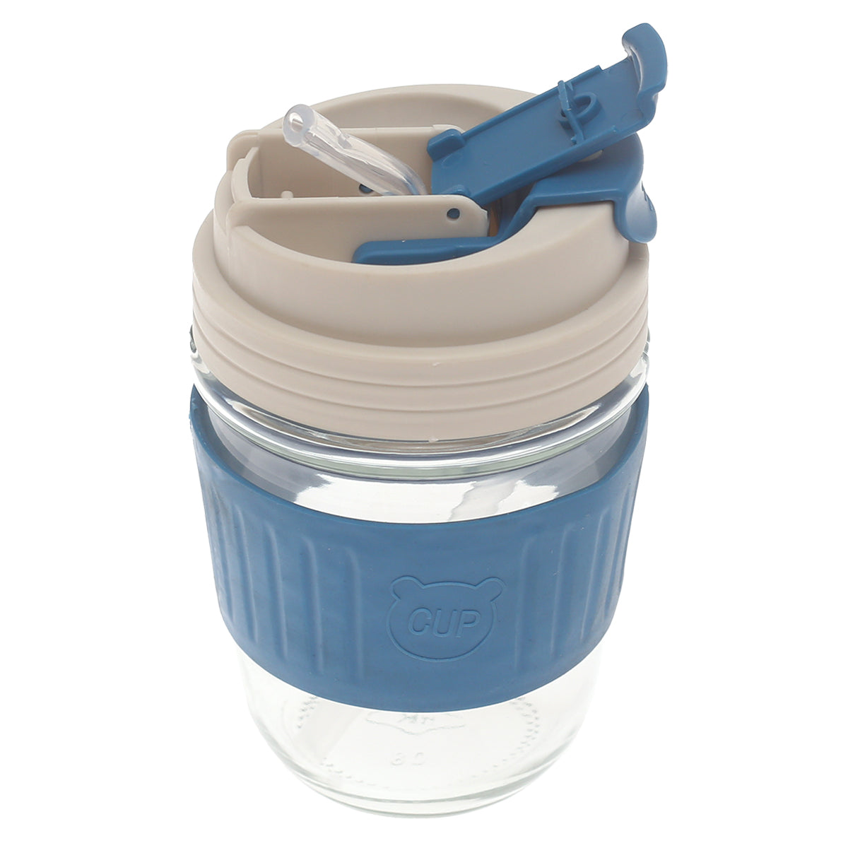 Silicone Grip Glass Cup Ð Leak-Proof Lid with Straw