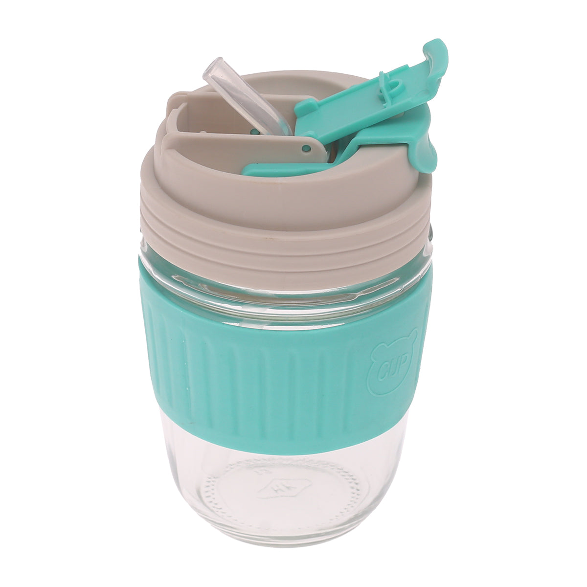 Silicone Grip Glass Cup Ð Leak-Proof Lid with Straw