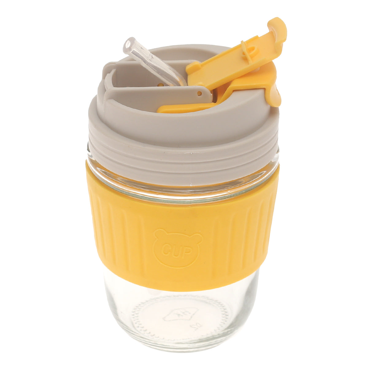 Silicone Grip Glass Cup Ð Leak-Proof Lid with Straw