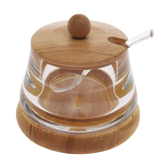 Glass Sugar Pot with Wooden Lid & Base Ð Spoon Included
