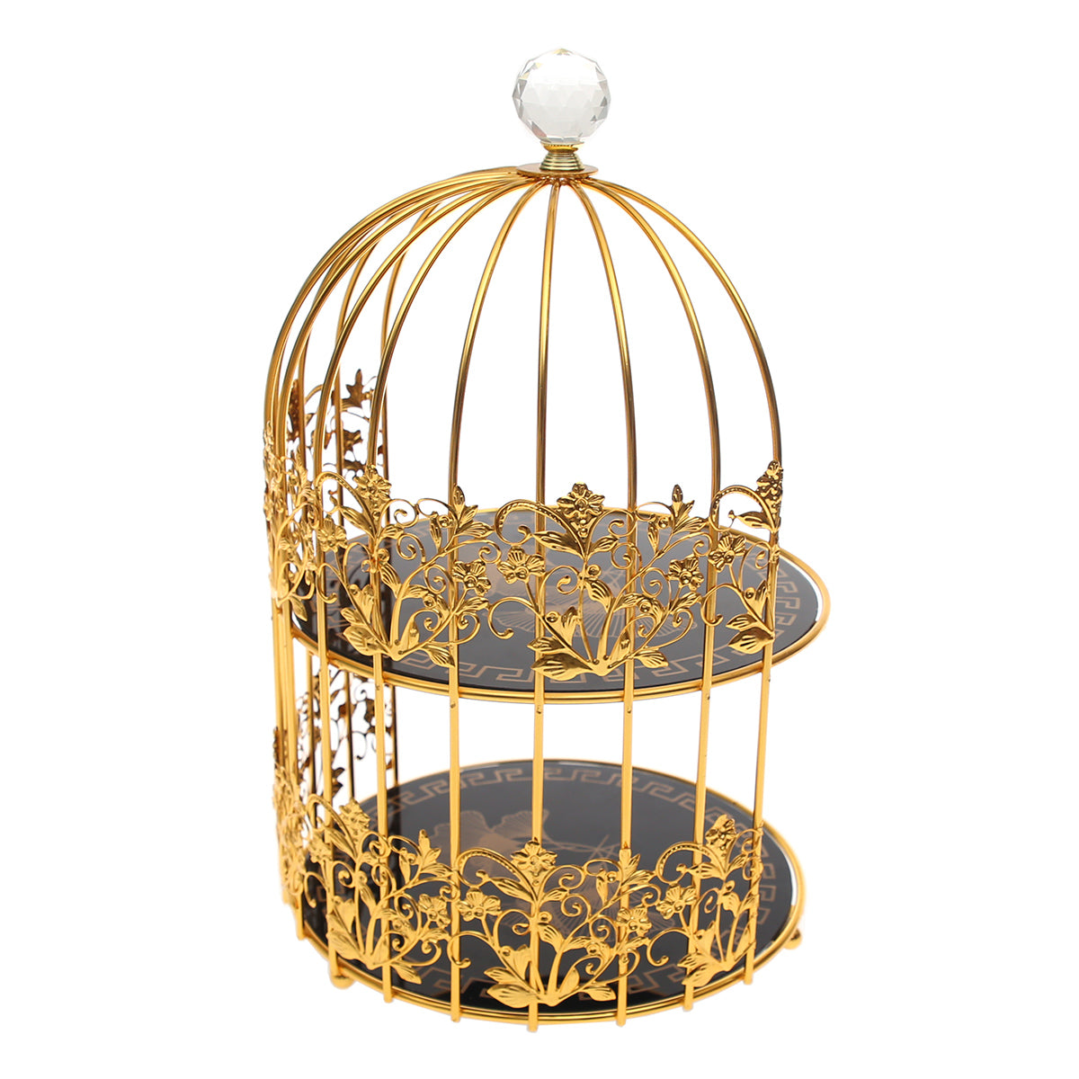 Decorative Cage?Style Serving Stand Ð 2?Tier with Crystal Knob & Gold Frame