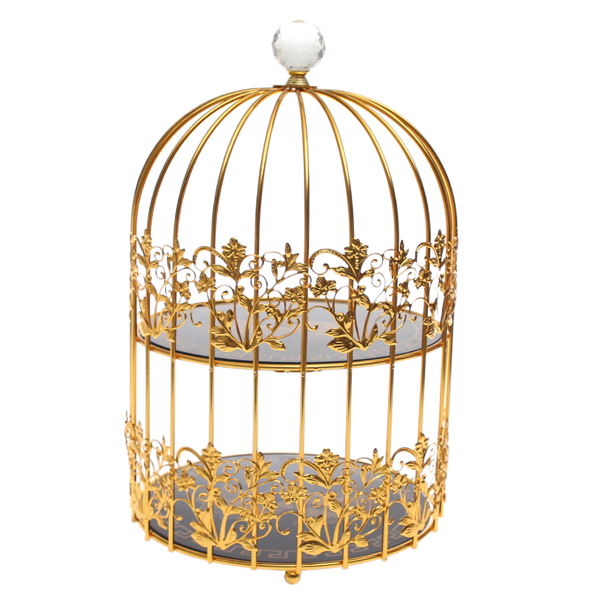 Decorative Cage?Style Serving Stand Ð 2?Tier with Crystal Knob & Gold Frame