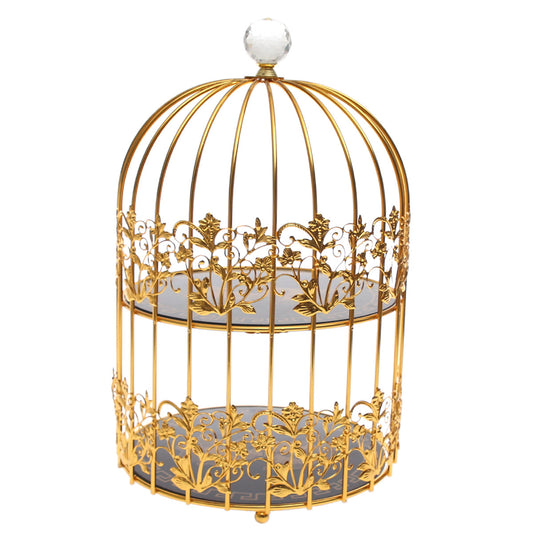 Decorative Cage?Style Serving Stand Ð 2?Tier with Crystal Knob & Gold Frame