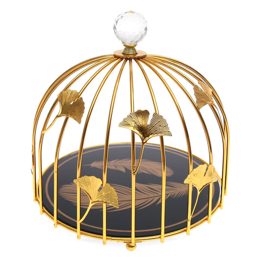 Decorative Cage?Style Serving Stand Ð 1?Tier with Crystal Knob & Gold Frame