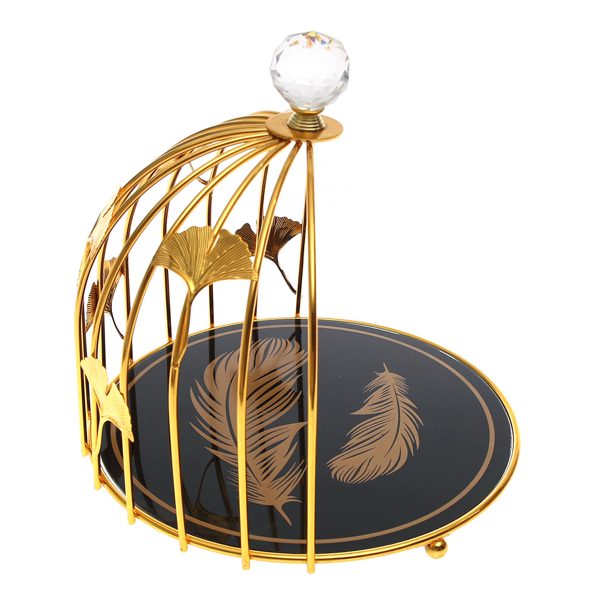 Decorative Cage?Style Serving Stand Ð 1?Tier with Crystal Knob & Gold Frame