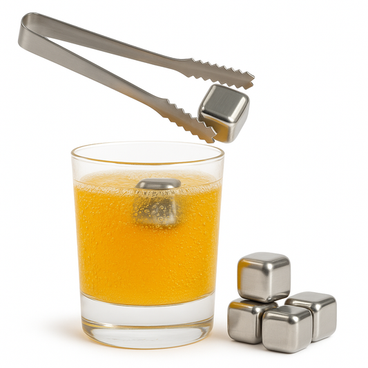 Reusable Stainless Steel Ice Cubes Ð 8?Piece Set with Tongs & Storage Tray