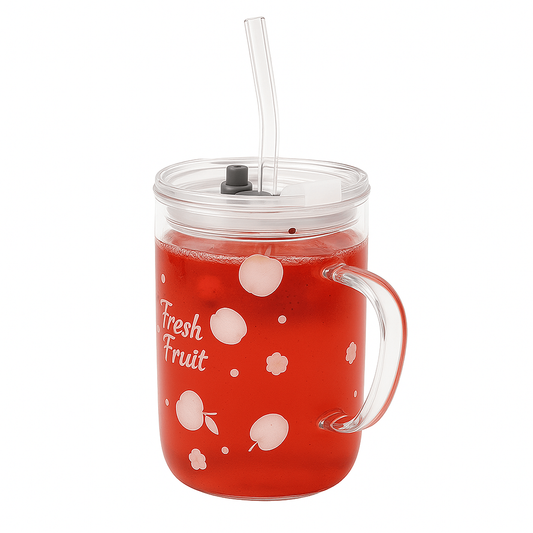 Juice Mug Ð Transparent with Fruit Design & Lid