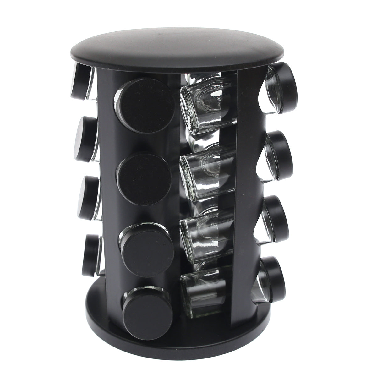 Black Rotating Spice Rack with 16 Glass Jars Ð 360¡ Kitchen Spice Organizer