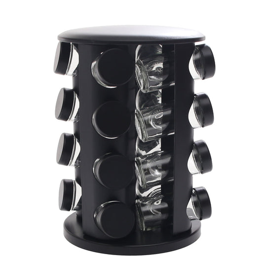 Black Rotating Spice Rack with 16 Glass Jars Ð 360¡ Kitchen Spice Organizer