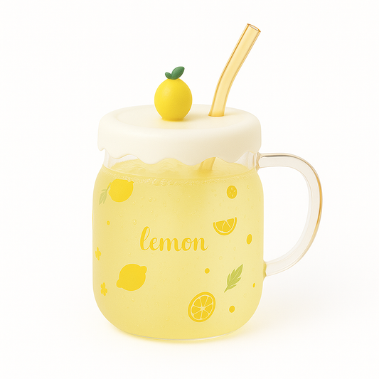 Fruit Mug Ð Transparent with Fun Fruit Design & Lid
