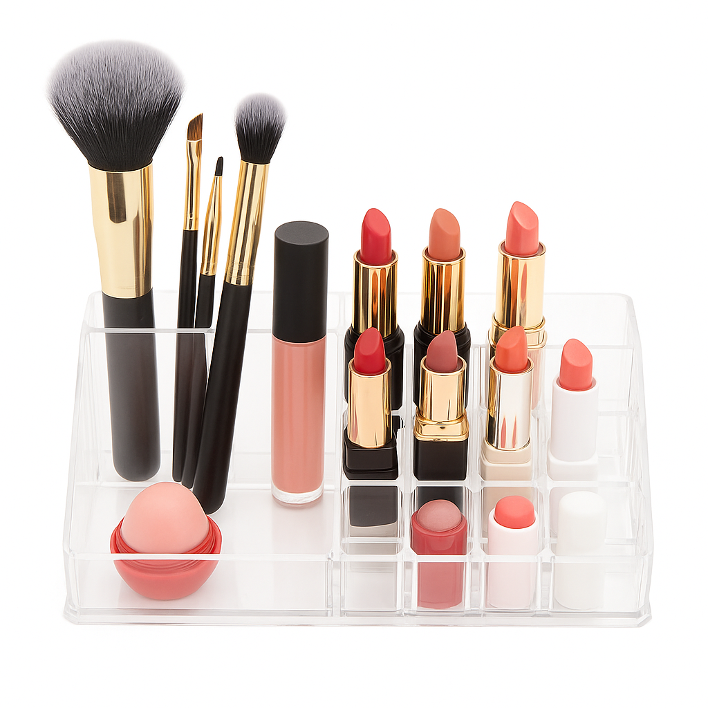Lipstick Organizer Ð 24 Slot Acrylic Makeup Storage Holder (Transparent/Neutral)