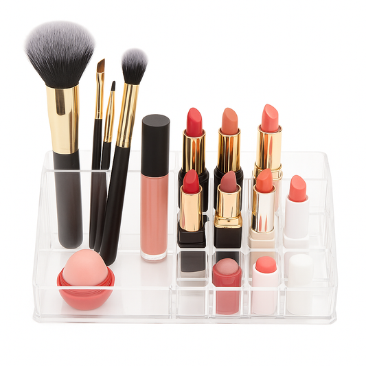 Lipstick Organizer Ð 24 Slot Acrylic Makeup Storage Holder (Transparent/Neutral)