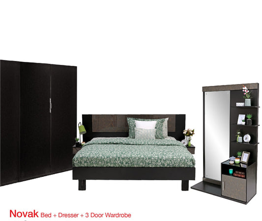 Novak - Bed, Dresser & 3 Door wardrobe