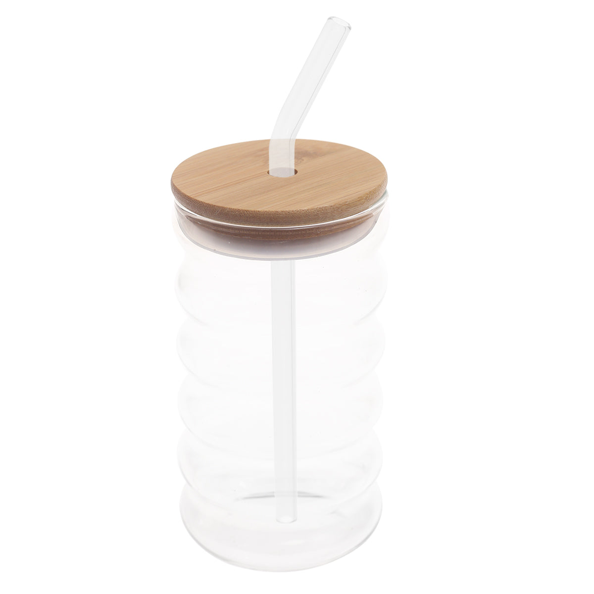 Ripple Glass Tumbler with Bamboo Lid & Straw Ð 450ml