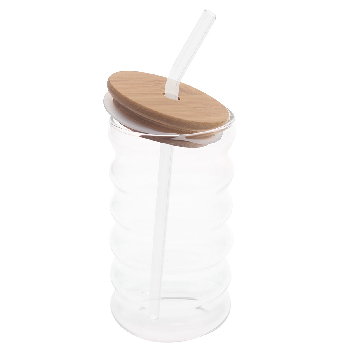 Ripple Glass Tumbler with Bamboo Lid & Straw Ð 450ml