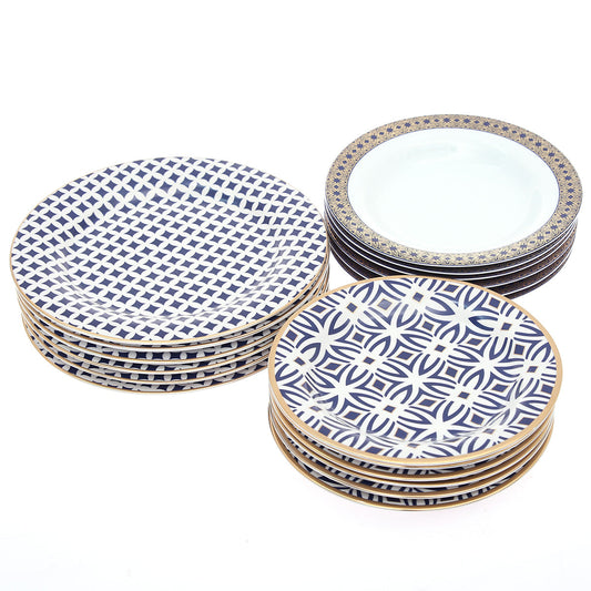 18Pcs Plate Set (Gold Jaal Blue)