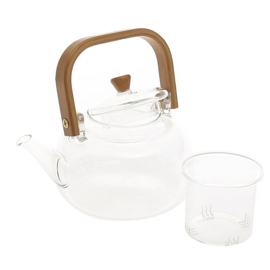 Glass Tea Kettle with Wooden Handle Ð Heat?Resistant Teapot with Infuser