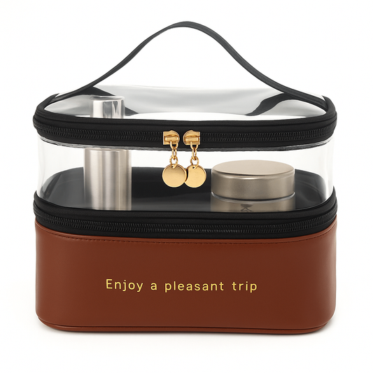 Transparent & PU Travel Cosmetic Pouch Ð Dual-Layer Makeup Organizer Bag