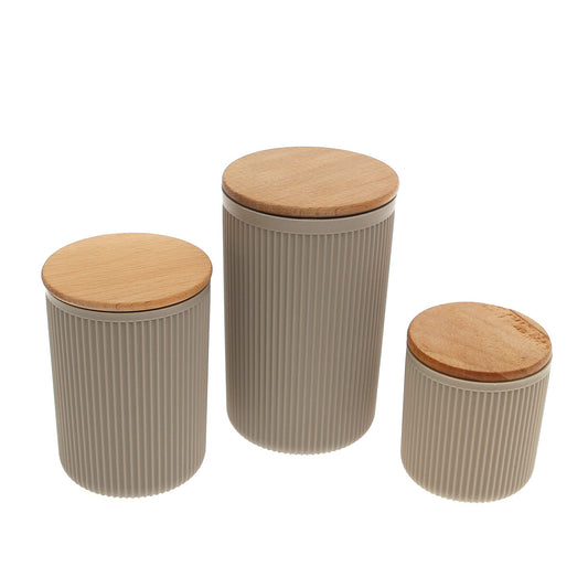 Retro Storage Box Set of 3 with Wooden Lids Ð Airtight Kitchen Containers for Tea, Coffee, Sugar & Snacks Ð Brown
