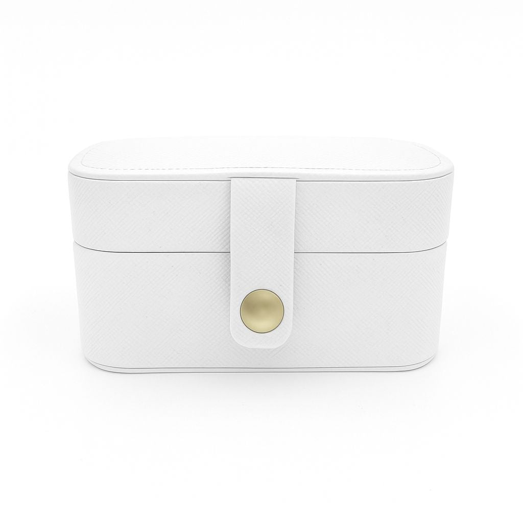 Portable Jewelry Storage Box Ð White with Gold Button Closure