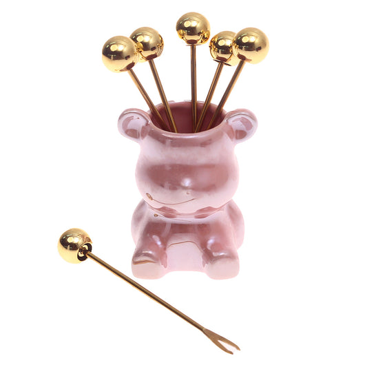 Shine Bear Fruit Pick Set Ð 7 Pcs Decorative Cocktail Forks with Holder