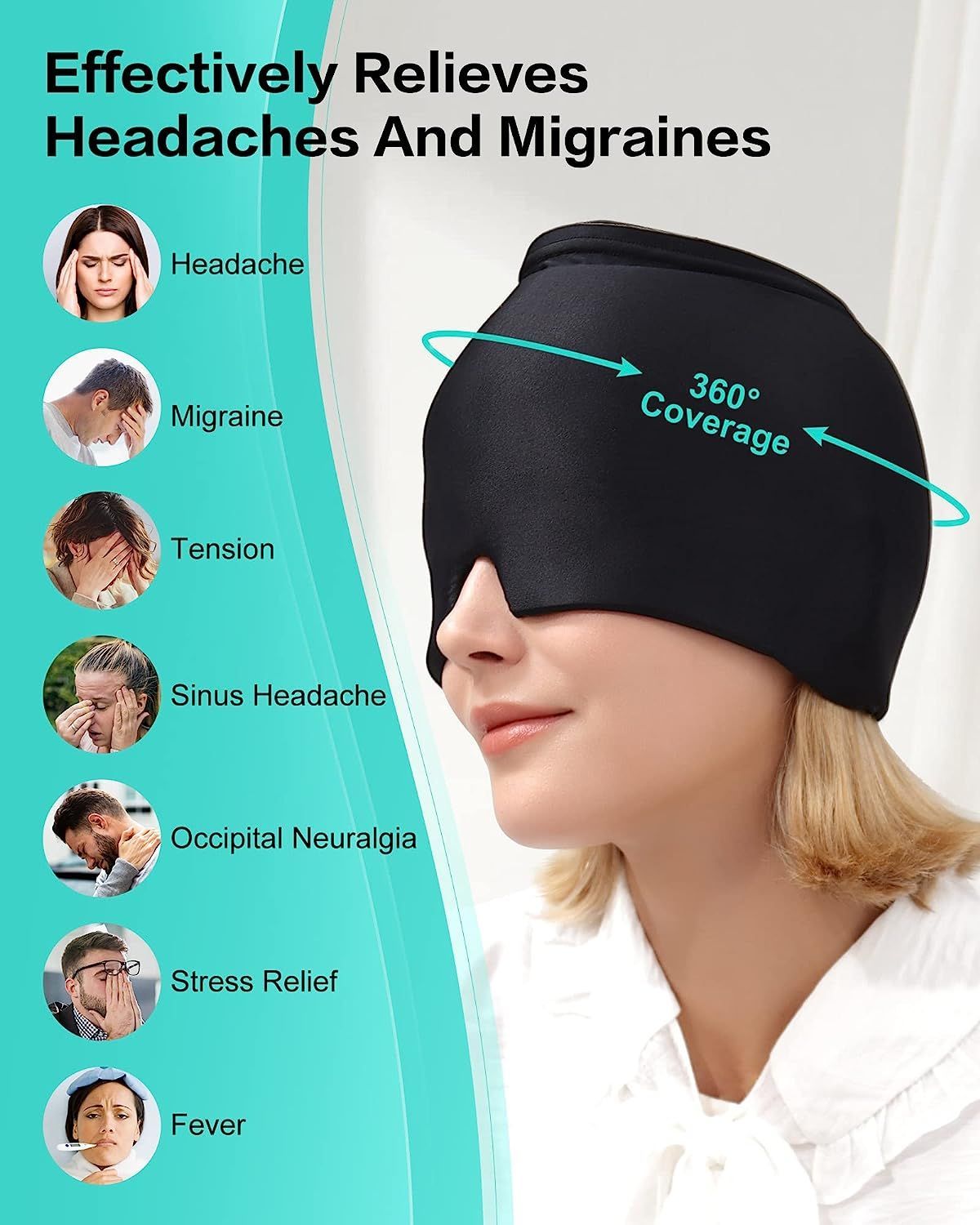 Migraine Relief Gel Cap – Hot & Cold Therapy for Headaches, Sinus & Eye Puffiness