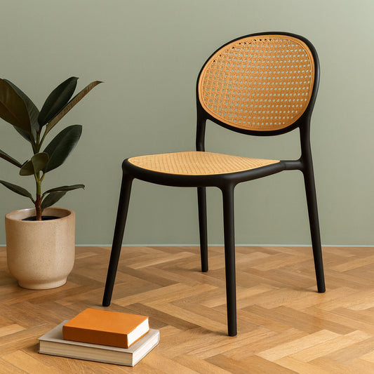 Cane Charm Armless Chair Ð Plastic Frame with Woven Cane?Style Seat & Back (Black)