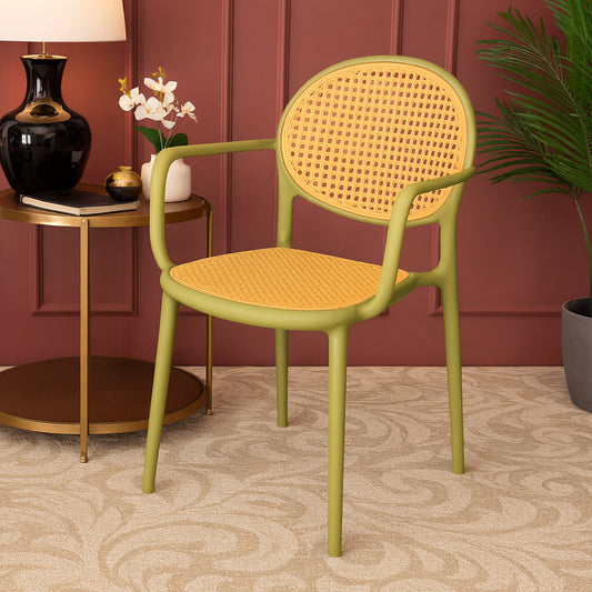Cane Charm Armchair Ð Plastic Frame with Woven Cane?Style Seat & Back (Black, White, Green)