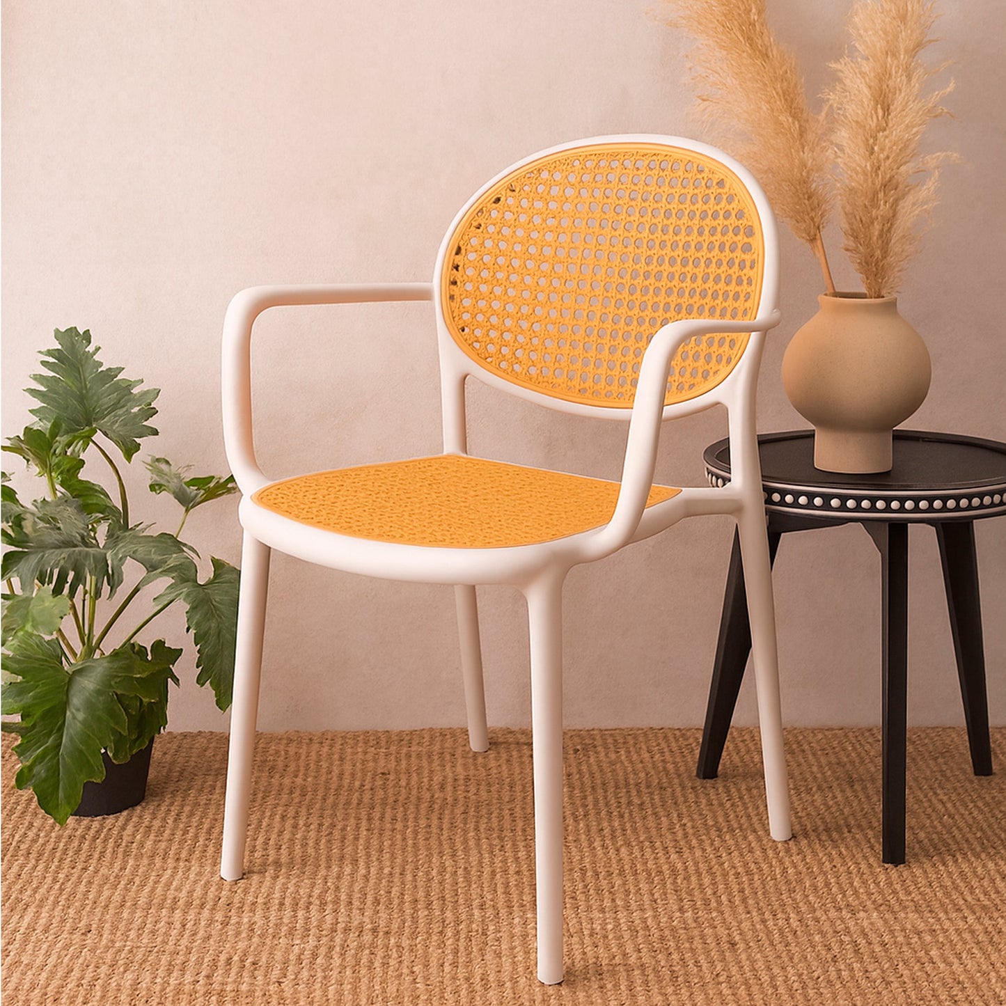 Cane Charm Armchair Ð Plastic Frame with Woven Cane?Style Seat & Back (Black, White, Green)