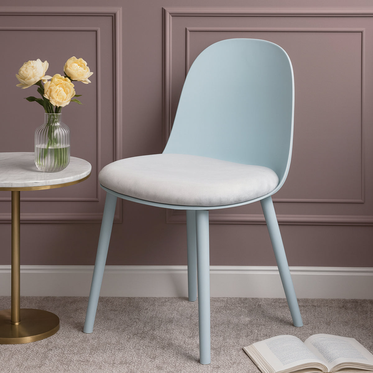 Sora Dining Chair Ð Modern Molded Seat with Cushion (Pink, Grey, White, Black, Yellow)